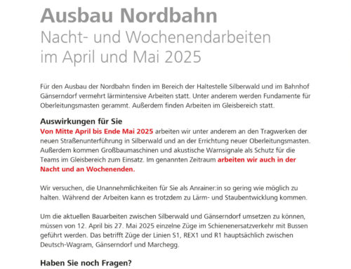 Ausbau Nordbahn: Nacht- und Wochenendarbeiten im April und Mai 2025