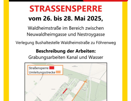 Straßensperre Waldheimstraße von 26. bis 28. Mai – !Bushaltestelle Verlegung