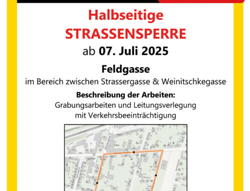Halbseitige Straßensperre: Feldgasse ab 7. Juli