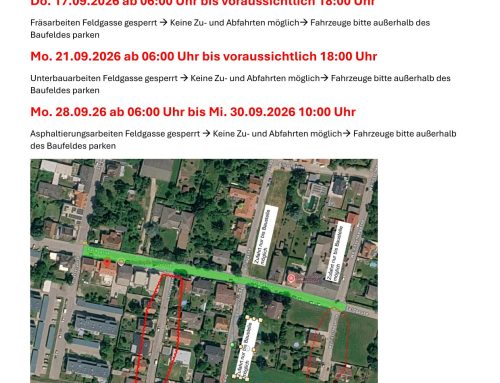 Straßenarbeiten & Mülltonnenentleerung Feldgasse